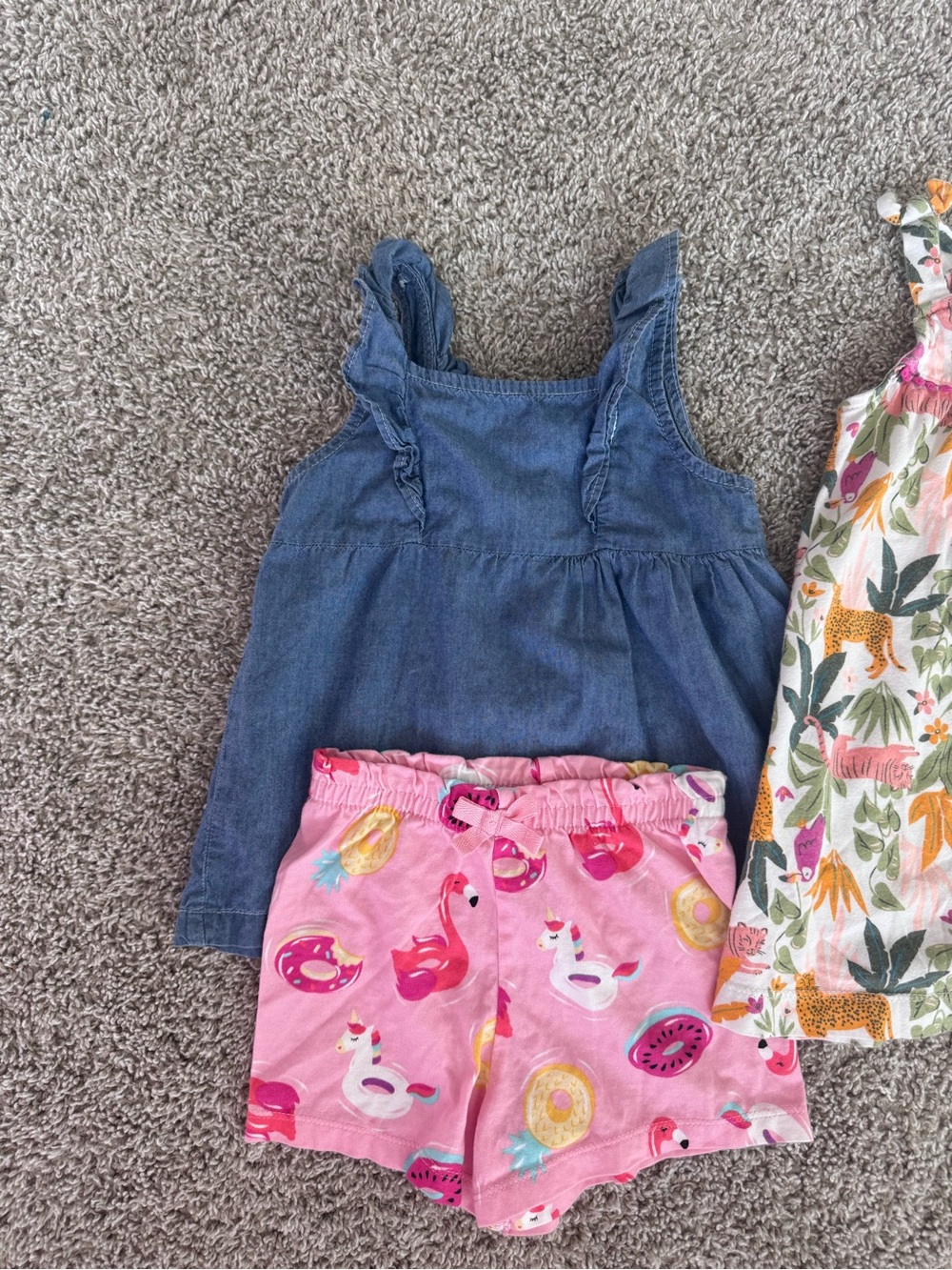 Carter’s Toddler Girl Outfit Bundle 24M Denim Top Jungle Dress Pink Shorts - Picture 3 of 13
